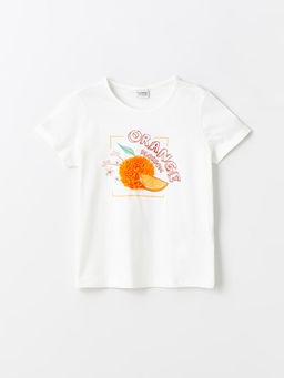 Bisiklet Yaka Bask?l? K?sa Kollu K?z ?ocuk Ti??rt