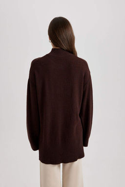 Свитер-туника обычного кроя с высоким воротником - Defacto фото 7