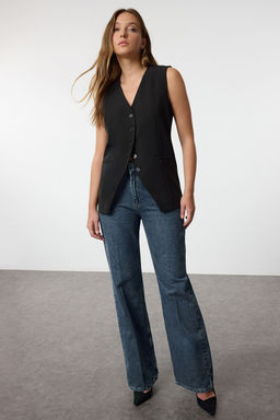 Siyah Regular V Yaka Dokuma Yelek TWOAW25YE00056