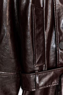 FAUX LEATHER SHORT TRENCH COAT