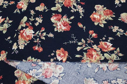 Микровельвет Крупные розы цв.чернильно-синий, ш.1.1м, хлопок-100%, 125гр/м.кв - Купава фото 4