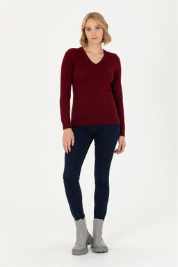 U. S. Polo Assn Женский бордовый базовый свитер с v-образным вырезом - U.s. polo assn фото 11