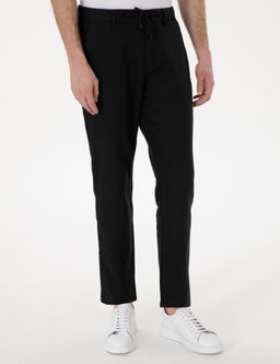 Siyah Carrot Fit Keten Kanvas Pantolon