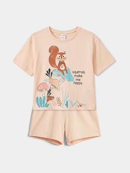 Bask?l? K?z ?ocuk ?ortlu Pijama Tak?m?