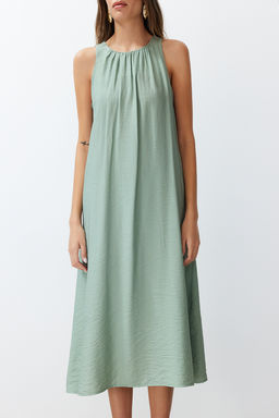 Haki Genis Kesim Yakas? Buzgu Detayl? Midi Aerobin Dokuma Elbise TWOSS24EL00609 - Trendyolmilla фото 5