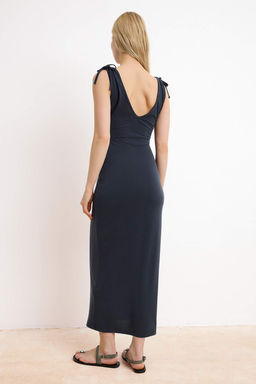 Antrasit Bodycon V Yaka Kolsuz Baglama Detayl? Maxi Modal Orme Elbise TWOSS26EL00205