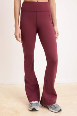 Bordo F?rcal? Soft Kumas Reflektor Bask?l? Ispanyol Paca Yoga Orme Spor Tayt THMAW24TY00066