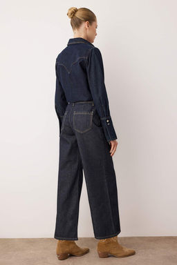 Koyu Mavi Yuksek Bel Culotte Fit Jeans TWOAW26JE00170 - Trendyolmilla фото 4