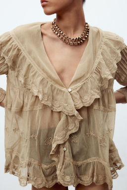 EMBROIDERED TULLE TOP WITH RUFFLES - Zara фото 2