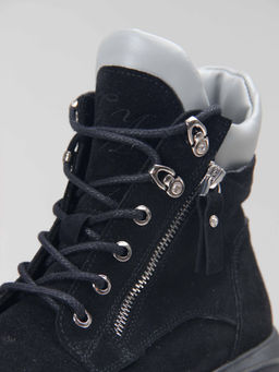 Ботинки 261.uno2bl. черный серый замша/Байка