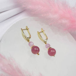 Серьги двойные из мадагаскарского Розового кварца и Кунцита
