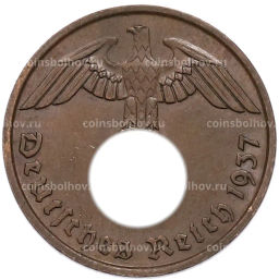 Монета 2 рейхспфеннига 1937 года D Германия