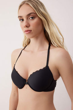 Siyah Tekli Micro Dantel Detayl? Duz Push Up T-Shirt Bra Sutyen THMAW26SU00003 - Trendyolmilla фото 2