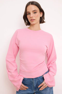 Pembe Ispanyol Kol Buzgu Detayl? Regular/Normal Kal?p Orme Bluz TWOAW26BZ00293
