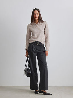 Polo Yaka Y?n Kar???ml? Kad?n Triko Kazak