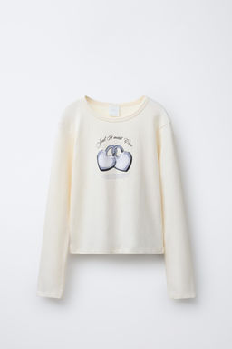 RIBBED T-SHIRT WITH HEARTS AND SLOGAN