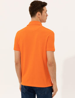 Turuncu Polo Yaka Slim Fit Basic T-Shirt