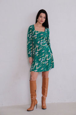 Платье с вырезом каре зелёное с принтом - Martichelli фото 11