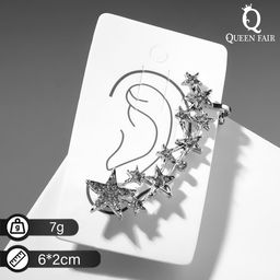 Серьга Кафф десять звёзд со стразами, цвет белый в серебре - Queen fair фото 2