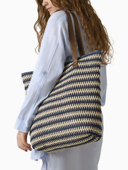 Сумка пляжная на молнии, на подкладке, белая/синяя - Simaland фото 3