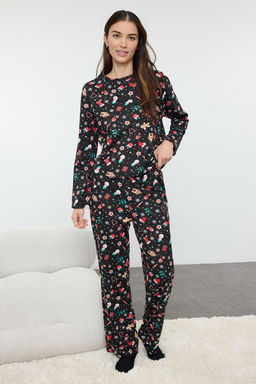 Siyah-Cok Renkli Y?lbas? Temal? Orme Pijama Tak?m? THMAW25PT00212