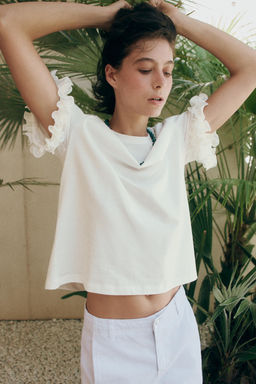 CAMISETA VOLANTES ALGOD?N / Blanco - Zara фото 4