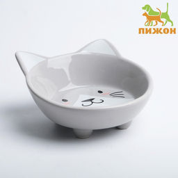 Миска керамическая Голова кота 150 мл - 1412.56.5 см, серая - Пижон фото 2