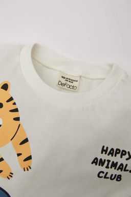 Футболка с короткими рукавами и круглым вырезом для маленьких мальчиков с животным рисунком - Defacto фото 4