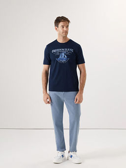 Bisiklet Yaka K?sa Kollu Bask?l? Penye Erkek Ti??rt