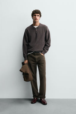 BUTTON-UP V-NECK SWEATER