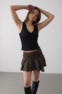 Kahverengi Katl? Modal Mini Ici Sortlu Etek TWOSS26ET00101