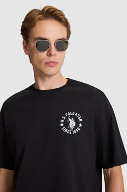 Erkek Siyah Oversize Fit Bisiklet Yaka Ti__rt