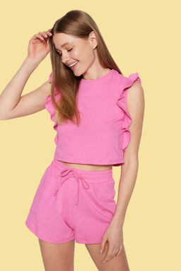 Trendyolmilla Pembe %100 Pamuklu F?rf?rl? Sortlu Orme Pijama Tak?m? THMSS23PT00175