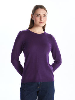 Bisiklet Yaka Kendinden Desenli Uzun Kollu Kad?n Triko Kazak