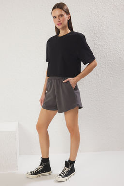 TRENDYOLMILLA Gri Melanj- Siyah 2Li Paket Relaxed/Rahat Kal?p K?sa Esnek Orme Sort & Bermuda TWOSS25SR00084  фото 4