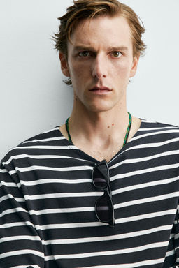 CAMISETA JACQUARD RAYAS AARON LEVINE X ZARA / Azul / Blanco