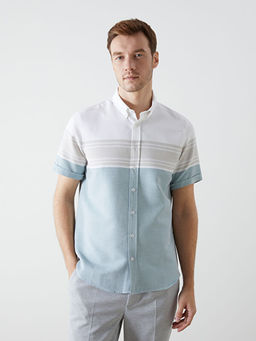 Regular Fit K?sa Kollu ?izgili Erkek G?mlek