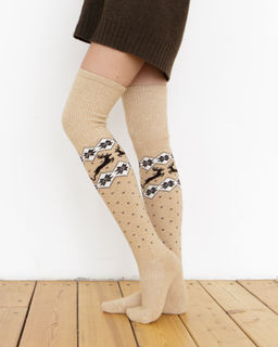 Теплые чулки из монгольской шерсти бежевые с рисунком