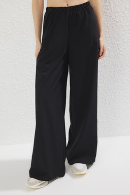 Siyah Spor Likra Fermuarl? Cep Detayl? Yazl?k Rahat Spor Orme Esofman Alt? THMSS25EA00007 - Trendyolmilla фото 3