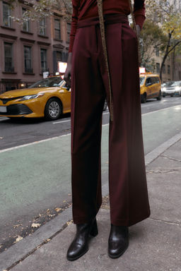 PANTAL?N ANCHO TIRO ALTO / Burgundy - Zara фото 2