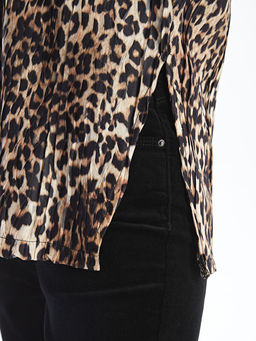 G?mlek Yaka Leopar Desenli Kad?n Bluz