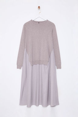 TRENDYOLMILLA Siyah Cizgili Triko Garnili Duz Kesim Midi Dokuma Elbise TWOAW25EL00359 фото 6