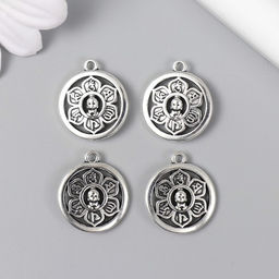 Цена за 4 шт. Металлический элемент, декоративная подвеска «Арт Узор. Будда в цветке», серебро, 1.9×1.6 см