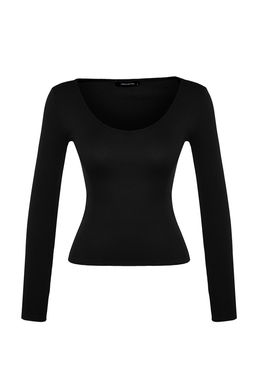 Siyah-K?rm?z? 2li Paket V Yaka Fitted/Vucuda Oturan Pamuklu Esnek Orme Bluz TWOAW24BZ00068