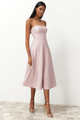 TRENDYOLMILLA Pudra A-Kesim Dokuma S?k Abiye Elbise TPRSS24EL00160