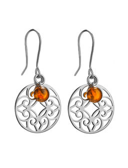Изящные ажурные серьги Арабеска с натуральным балтийским янтарём