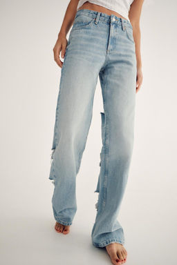RIPPED MID-RISE WIDE-LEG TRF JEANS - Zara фото 2