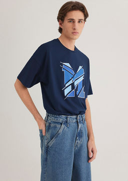 M Logo Bask?l? Lacivert Tisort