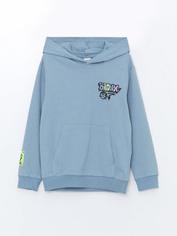 Kap??onlu Bask?l? Uzun Kollu Erkek ?ocuk Sweatshirt
