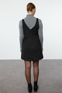 Siyah V Yaka Jile Suet Mini Orme Elbise TWOAW24EL00543